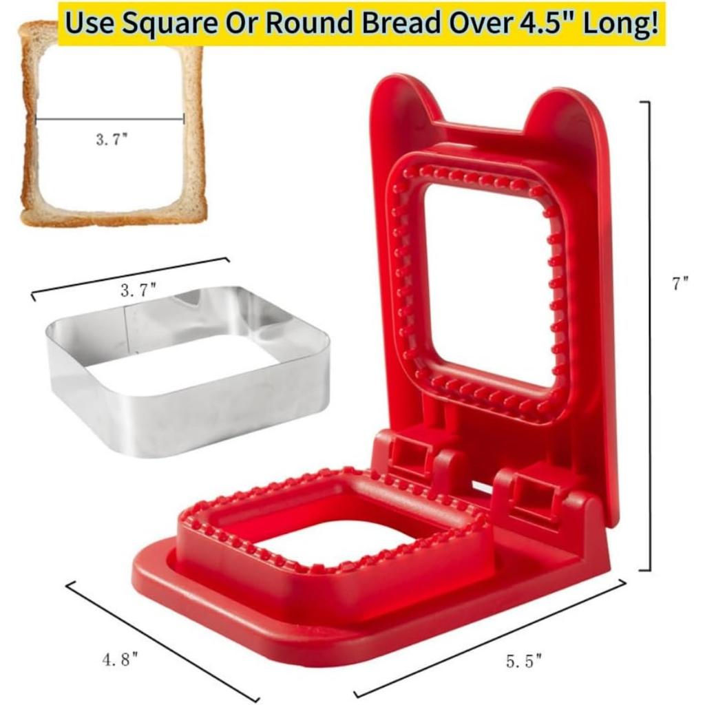 Sandwich Cutter and Sealer, Square Pocket Sandwiches Cutter Uncrustables Maker, Sandwich Cutters for Kids Love Lunchables (Red)