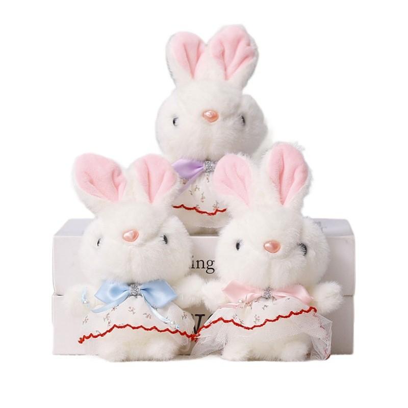 Cute Bunny Plush Hanging Toy With Satin Neck Bow For Wedding Decor And Kids Gift