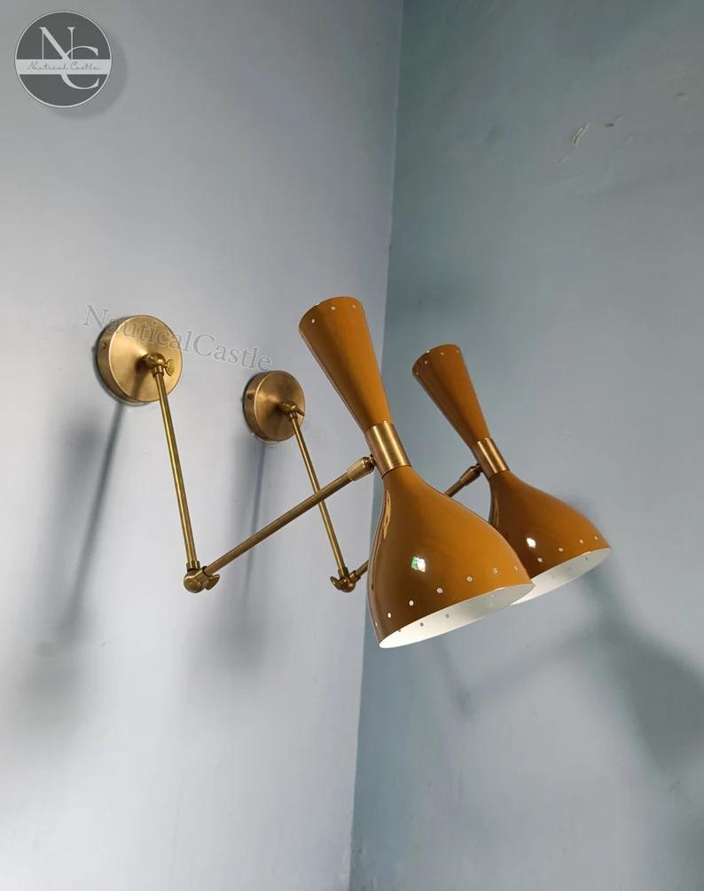 Mid Century WallMid Century Modern Brass Wall Light  Retro Italian Lighting Fixture  Brown Wall Lamp Pair  Handmade Brass Wall Sconces