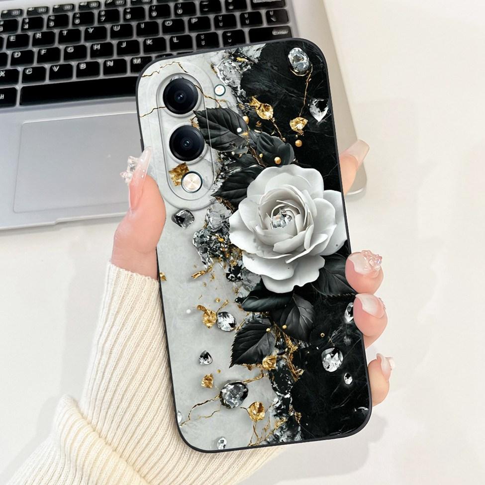 Für Vivo Y04 Hülle V2430 Silikon Niedliche Katze Mode Schmetterlinge Blumen Liebe Bemalte Rückseite für Vivo Y04 4G Handyhülle Bumper