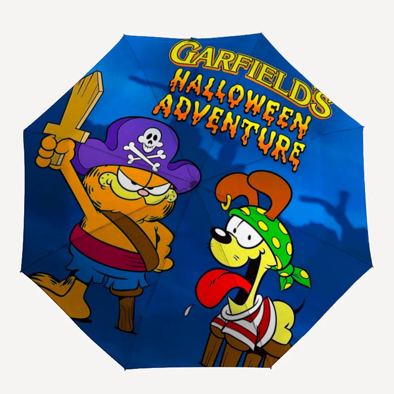 1pc Garfield's Halloween Adventure Pattern Beautiful Looking Automatic Folding Cartoon Practical Umbrella, 3 Folding, 8 Iron Frame Design, Durable and