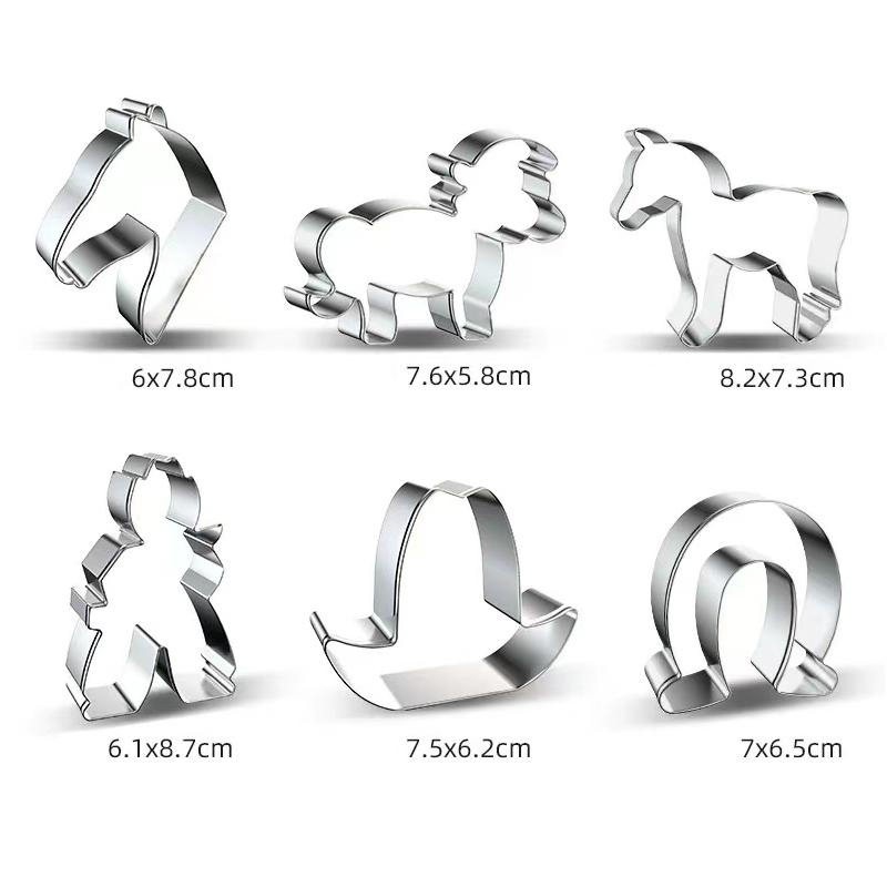 Horse Cowboy Cookie Cutter Mould Stainless Steel Pony Horseshoe Cowboy Shapes Biscuit Mold Fondant Pastry Decor Baking Tools