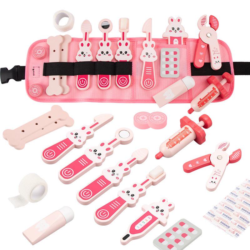 Children s Wooden Doctor Role-Play Set: Rabbit & Nurse Themed Waist Bag for Interactive Skill Development