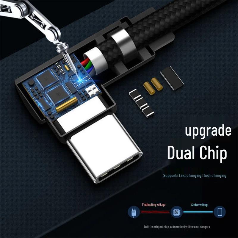 120W Type-C Dirsek Örgülü Veri Kablosu, Android & Apple için Hızlı Şarj 6A, Mobil Oyun için İdeal