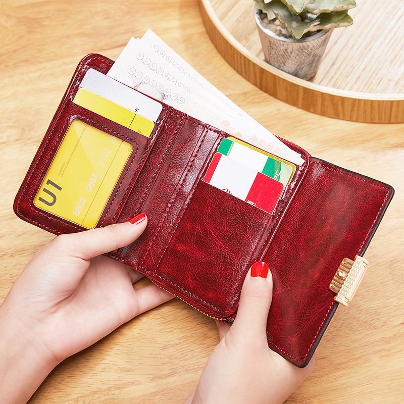 2025 Women's Retro Oil Wax Leather Accordion Wallet - Multi-Card Slot, Zipper, Short Style