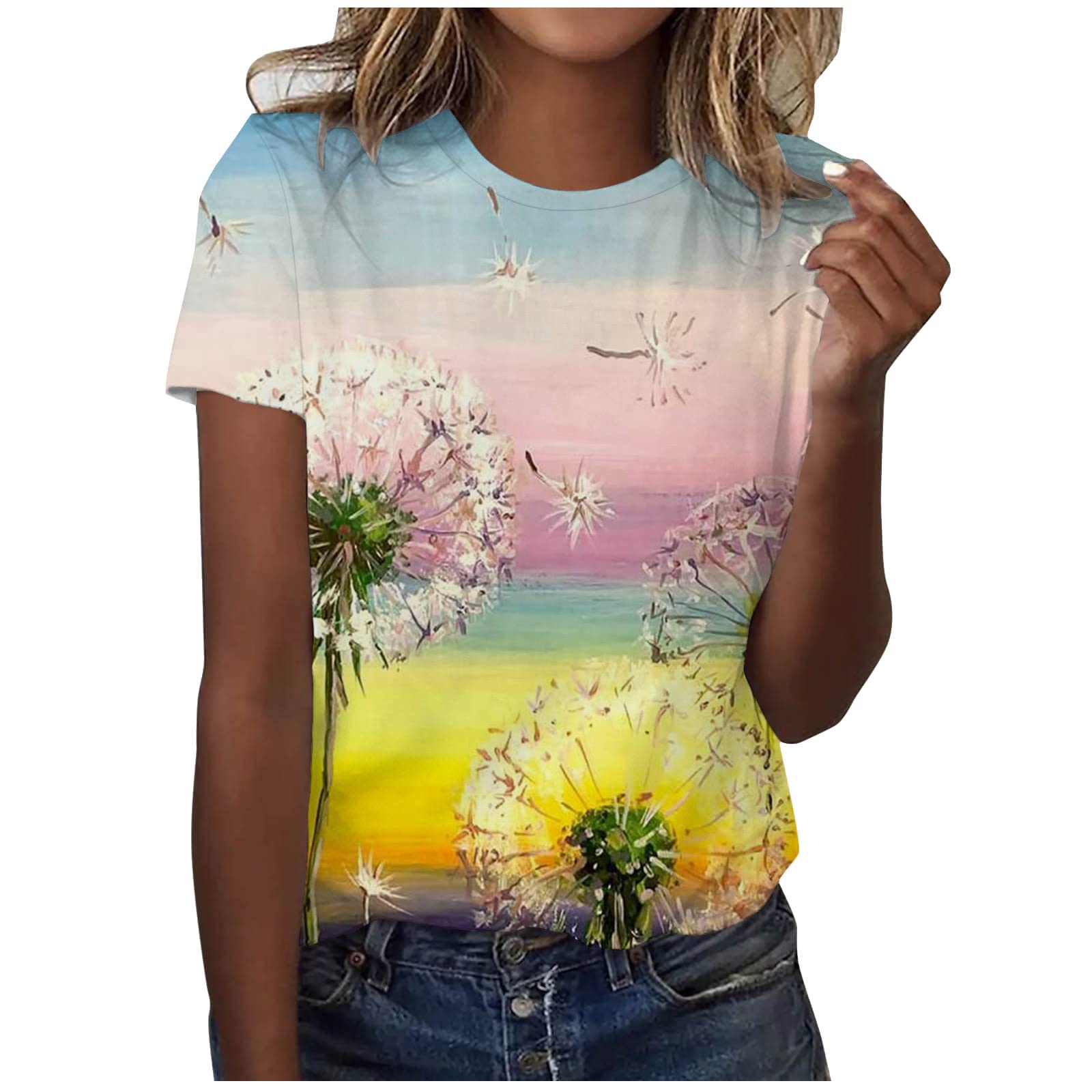 Women s T-Shirts Dandelion Flower 3D Printed Casual O-Neck Short Sleeve T Shirt Y2k Harajuku Tees Tops Female Pullover Clothing XL