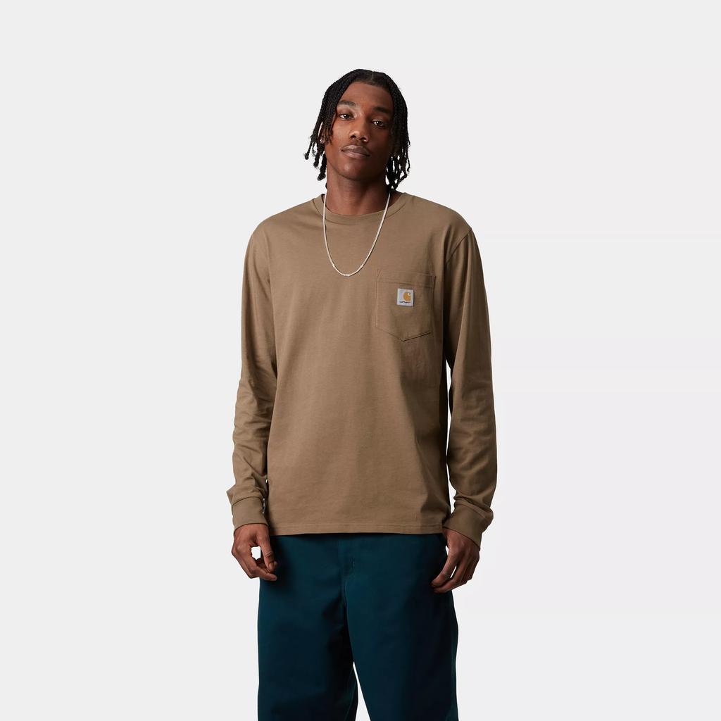 Carhartt WIP SS25 L/S Pocket T-Shirt With Logo Print Men T-Shirts Brown I030437-2LT-XX