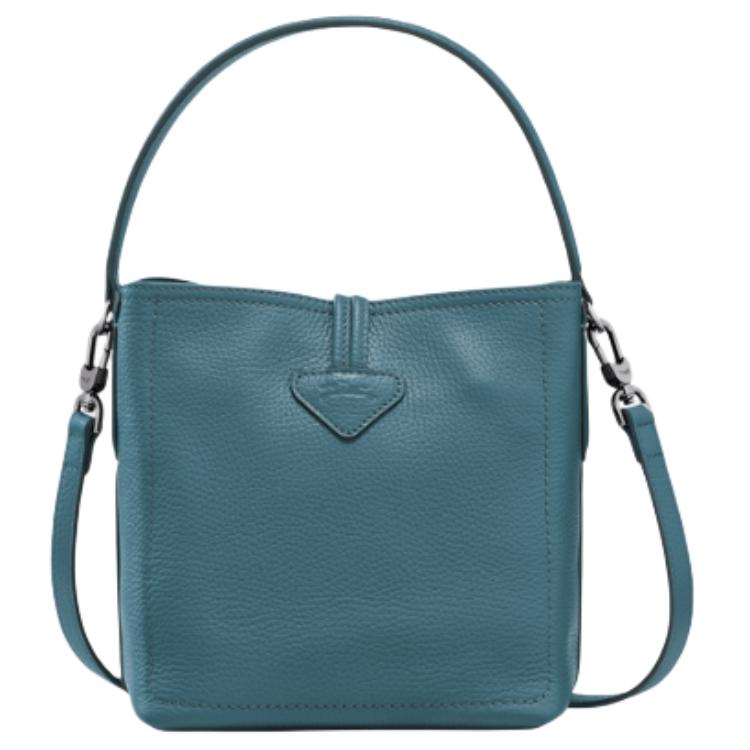 Longchamp Le Roseau Essential Solid Bamboo Leather Shoulder Tote Women Handbags Peacock-Blue 10159968P89