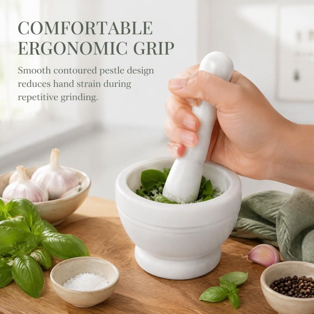 Wood Grain White Spice Grinder Bowl PP Garlic Herb Crusher Manual Pestle Set  Garlic Crushing