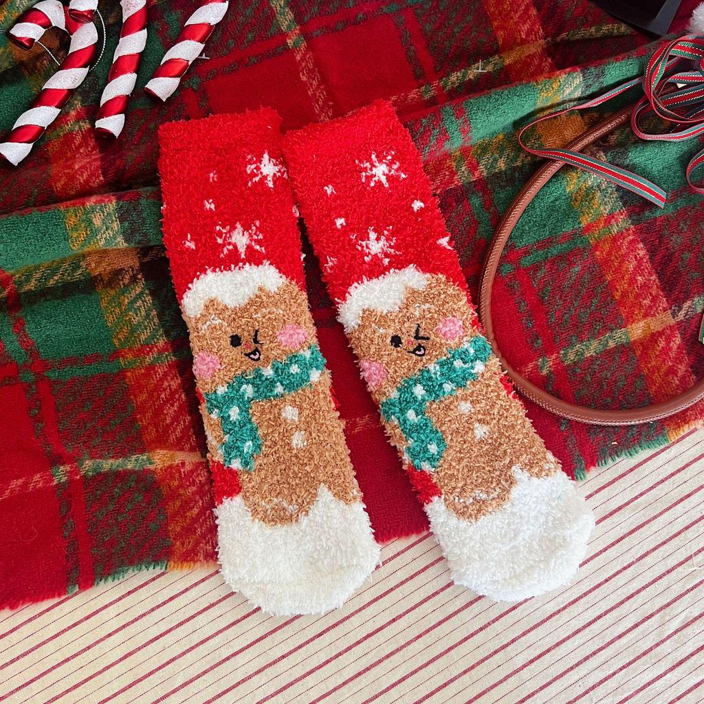 Wennie Oni Women's Plush Christmas Socks - Cozy Coral Fleece Winter Sleep & Warm Floor Socks with Cute Cartoon Design