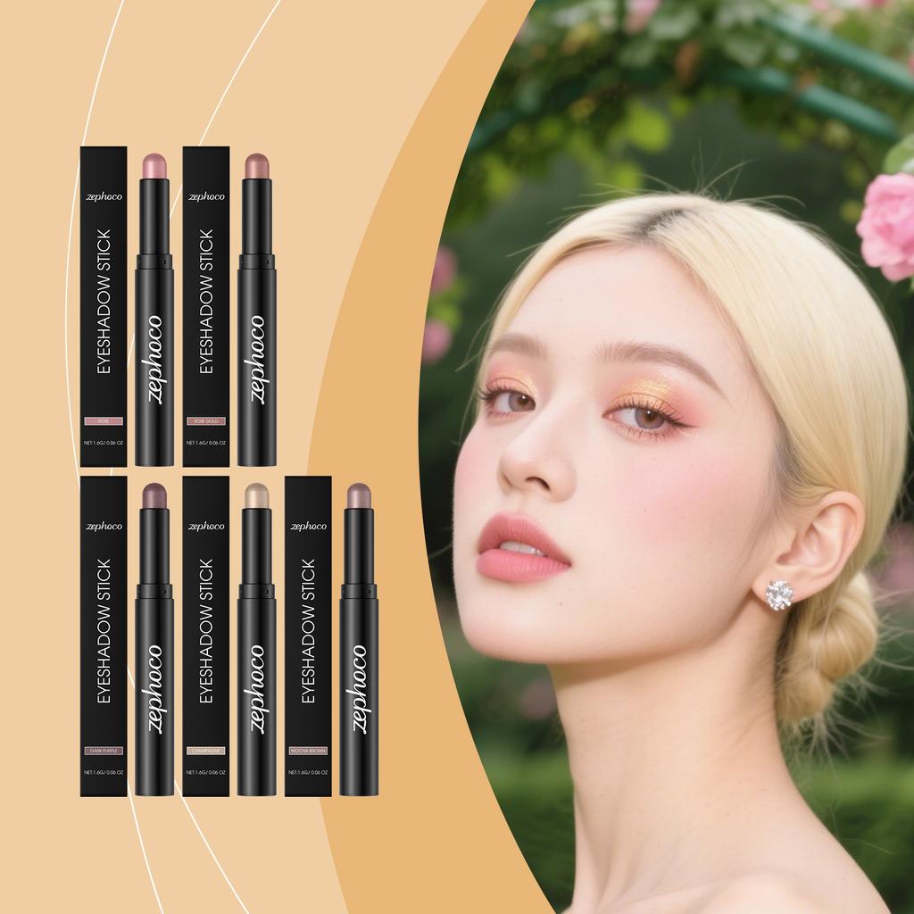 Zephoco Langanhaltender Glitzer Lidschattenstift - Zarte Farbe Perlmutt Schatten, Bequeme Anwendung Glamouröser Augen Make-up Stift, Mehrere Farben