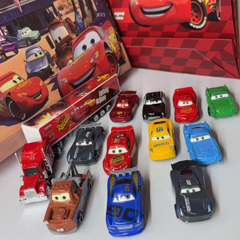 Hot  12Pcs  Pixar Cars Gift Box Metal Diecast Lightning Mcqueen Car Model Toy Jackson Uncle Truck Boy Birthday Toys