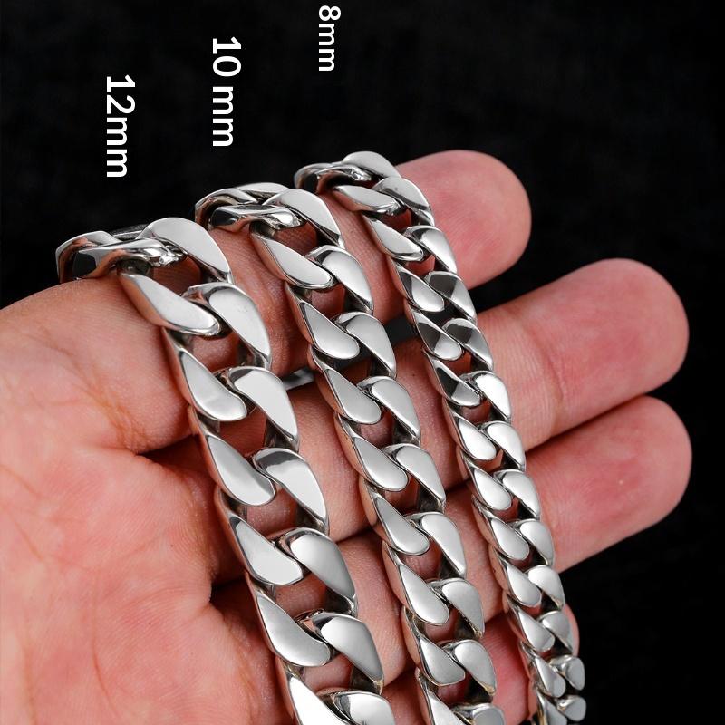 Stainless Steel Cuban Link Chain Silver Color Necklace Bracelet For Men Jewelry 8/10/12/14MM Width Hip Hop Punk Accessories