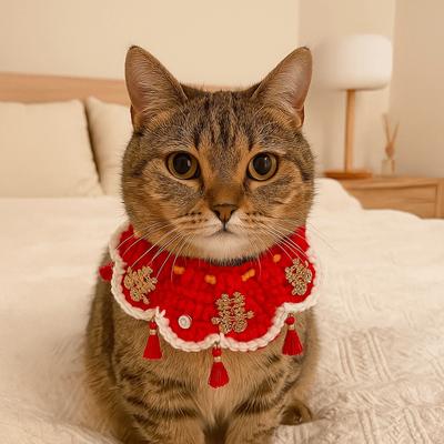 Festival Adjustable Cat Hand-knitted Scarf Lace-up Style Decorative New Year Pet Collar Pet Wedding Items Take Photos