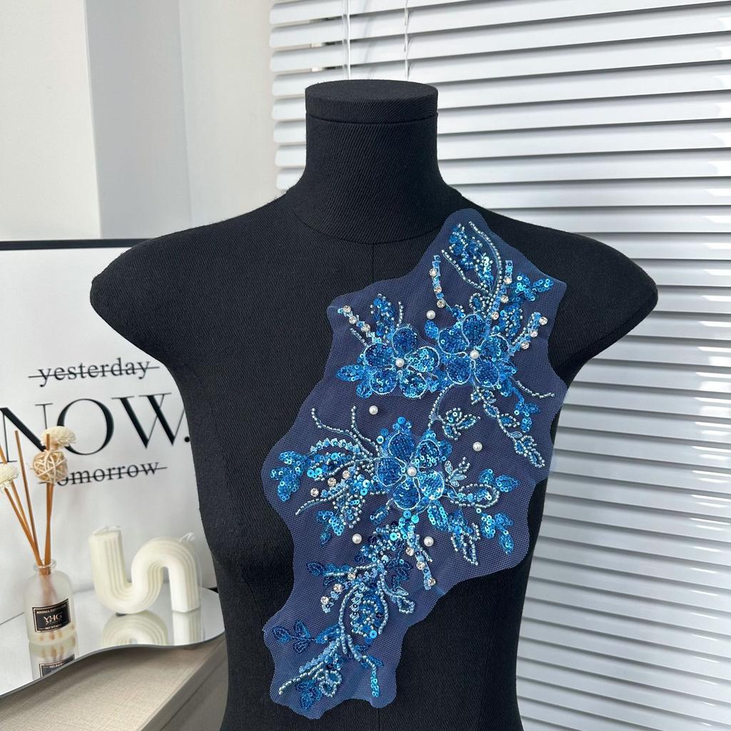 Color Beaded Lace Pair Flower, Handmade Diy Wedding Dress Collar Flower Decorative Clothing Neckline Fashion Accessories