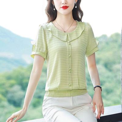 Sommer Übergröße Bluse Damen Vintage Chiffon Hemd Lässig Locker Kurzarm Tops