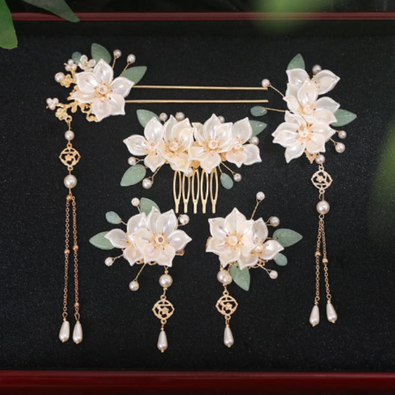 5 Stück/Set Mit Vintage-Blumen- und Quastendesigns Handgefertigte Hanfu-Haaraccessoires Elegante Klassische Kopfbedeckung