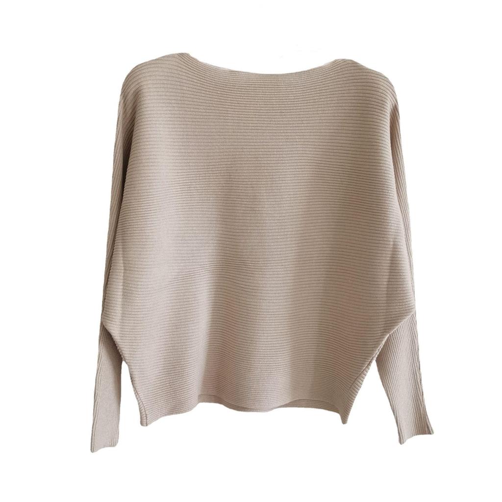 Spring Women's Loose-Fit Bat Sleeve One-Shoulder Sweater - Large Size, Long-Sleeved Top