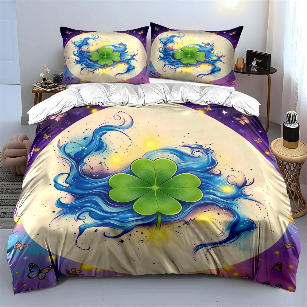 Lucky Clover Art Decoration Set Soft Comfortable Duvet Cover Bedding Set Included 1*Duvet Cover & 2*Pillowcases, Gift