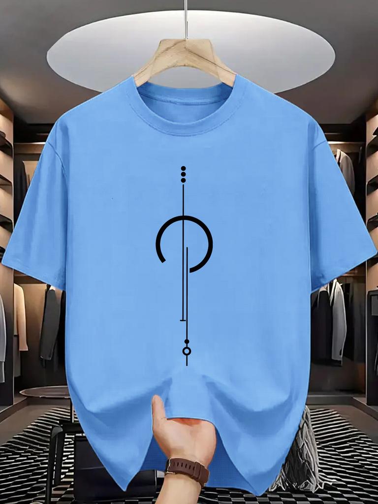 Unisex Crew Neck Tee Abstract Geometric Line Graphic Print Soft Cotton Loose Breathable Short Sleeve Summer Casual Street Tops