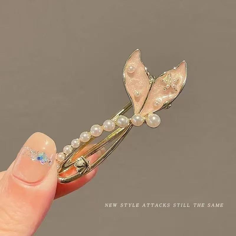 Французская Винтажная Эмалированная Заколка для Волос «Рыбий Хвост Утиный Клюв» со Светлым Жемчужным Акцентом