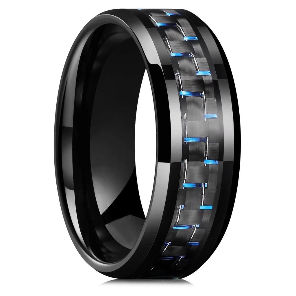 Vintage Silver Color Titanium Stainless Steel Rings for Men Black Carbon Fiber Ring Wedding Jewelry Christmas Gift Accessories