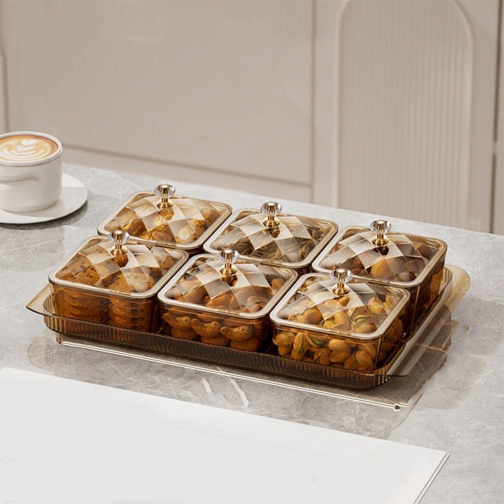 Dustproof Fruit Plate Partition Platter 2/4/6 Grids Snack Dessert Tray  Living Room