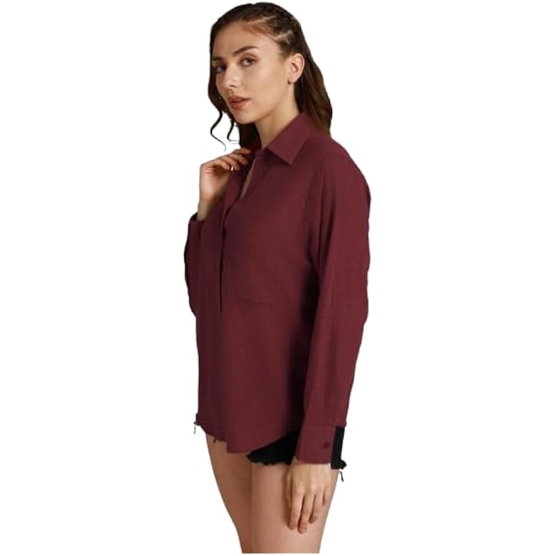 HIGH STAR Women's Oversized Fit Shirt (HSWSHW23509_WN_Red