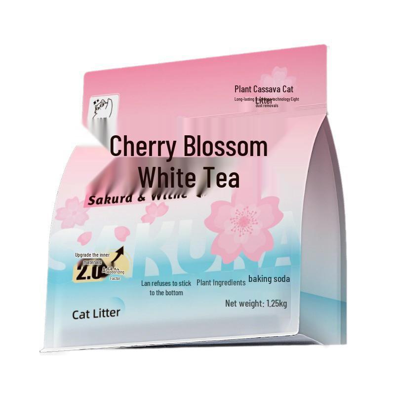 Cassava Cat Litter, Cherry Blossom White Tea, 20kg – Deodorizing, Nearly Dust-Free, Easy Clumping, Odor Control.
