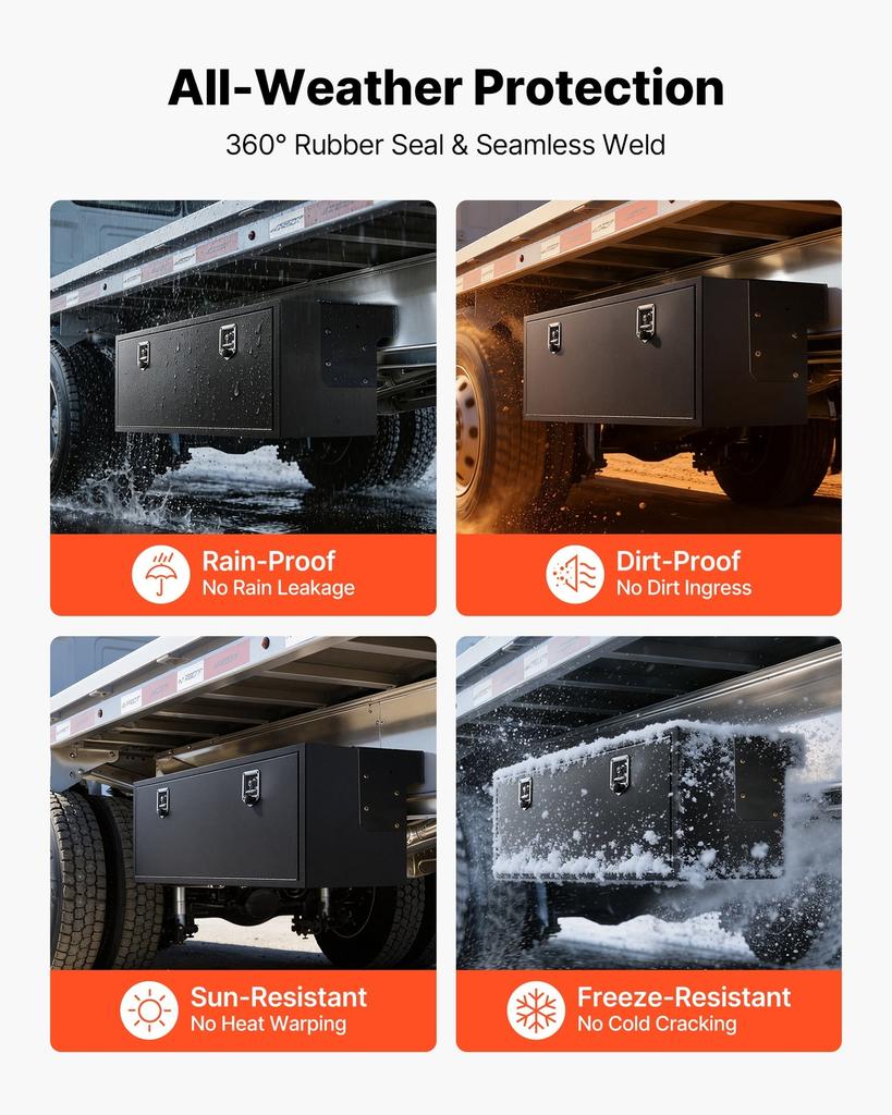 Underbody Truck Tool Box, 1524 x 457 x 457 mm Heavy Duty Steel Trailer Storage Box with Lock & Keys, Waterproof Trailer Storage Organizer Under Body