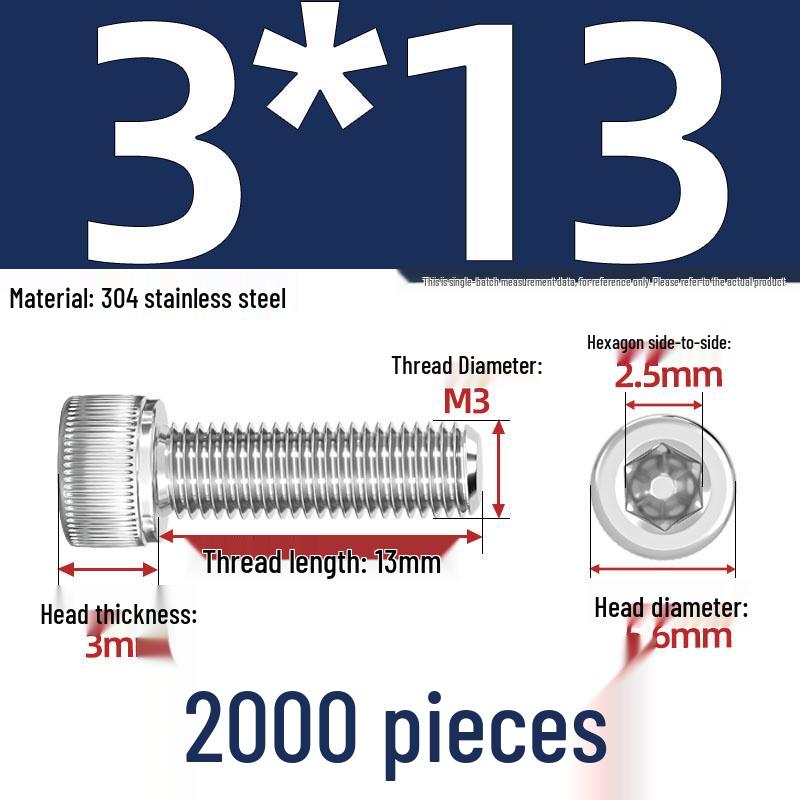 304 Stainless Steel Hex Socket Head Cap Screws, M2-M10, Extended Length