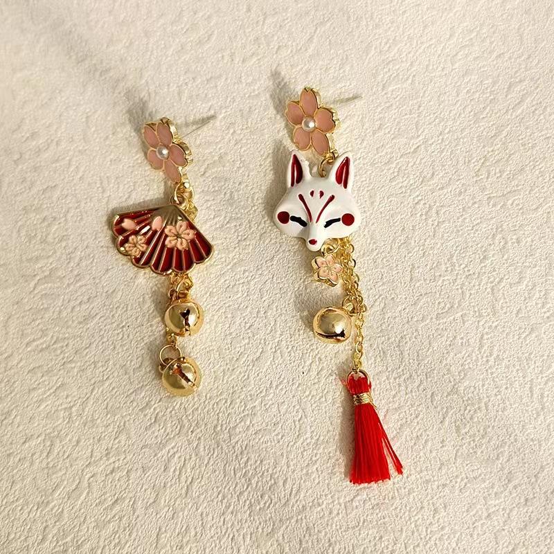 Anime Earrings Kimetsu No Yaiba Cherry Blossoms Fox Fashion Classy Bracelet Cosplay Party Accessories Bag Charm