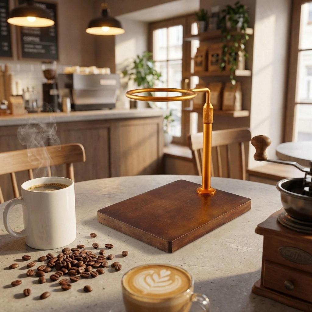 Coffee Holder with Adjustable Height And Wooden Base for The Kitchen
