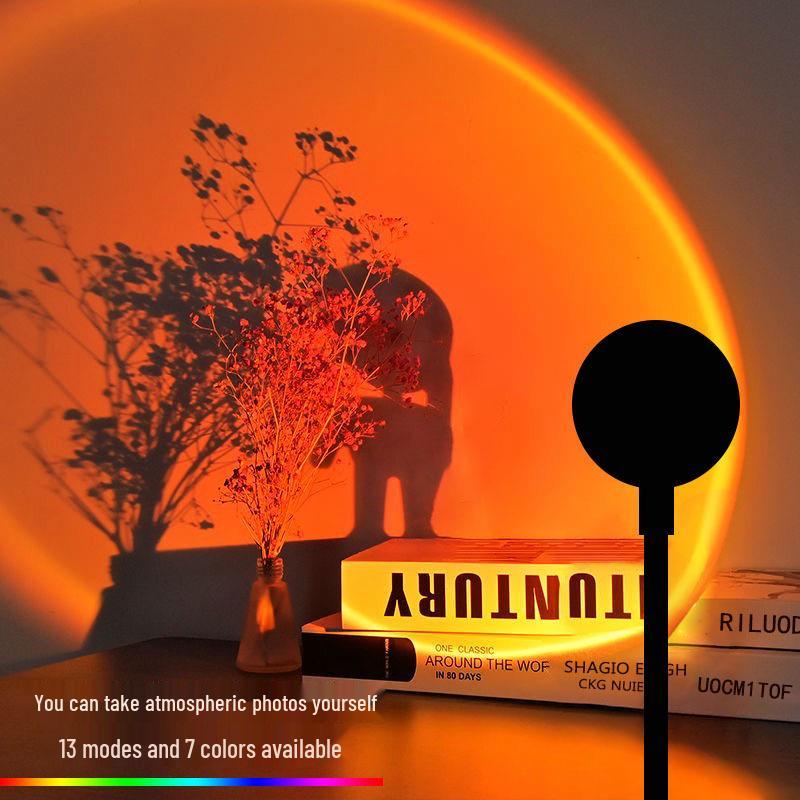USB Moon & Sunset Rainbow Projector Lamp - Seven-Color Live Atmosphere Light