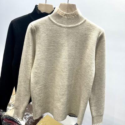 Sweater for Women Autumn Winter Thickened Warm Knitted Stretchy Long Sleeve High-neck Tops