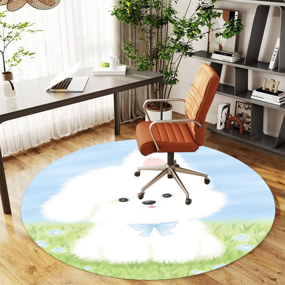 1pc Pomeranian Bow Round Chair mat office Area Rug - Non-Slip, Floor Mat for Office, Bedroom, and Indoor Decor p127161