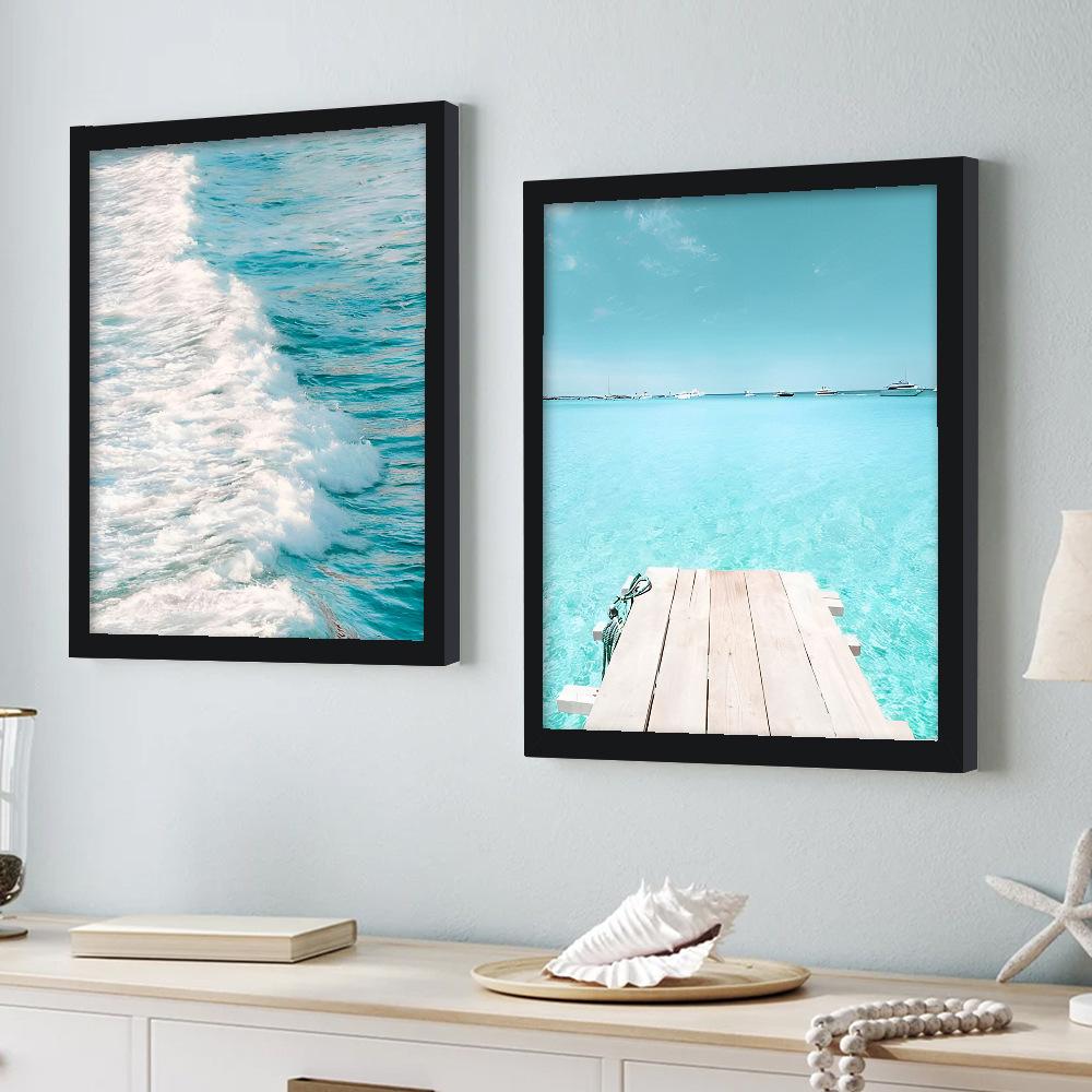 2pcs/set Heal Your Mood Sea Art Oil Painting Canvas with Wood Frame Draw Wall Decor Home Living Room Decorations 30x40cm