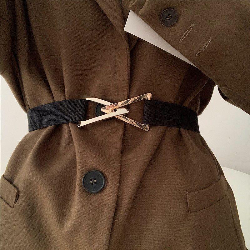 Modern Black Elastic Waist Belt With Beautiful Triangle Clip Designed Women For