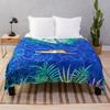 Tropical Jungle Pool | Forest Pop of Color Botanical | Travel Wild Plants Eclectic Watercolor Swim Throw Blanket