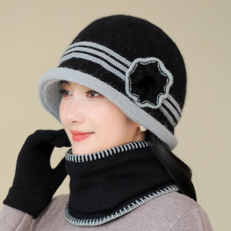 Winter New Thermal Basin Hat Women's Fashion Middle-aged and Elderly Hat Fleece Thickened Rabbit Hair Knitted Hat