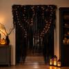 Black Plastic Rain Curtain with Lights, Halloween Party Door Curtain, Horror Themed Wall Decor with Streamers