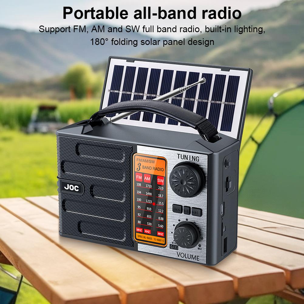 Portable AM FM SW Radio with LED Flashlight & BT Speaker Solar Charging Emergency Radio Full Band Radio Receiver for Outdoor