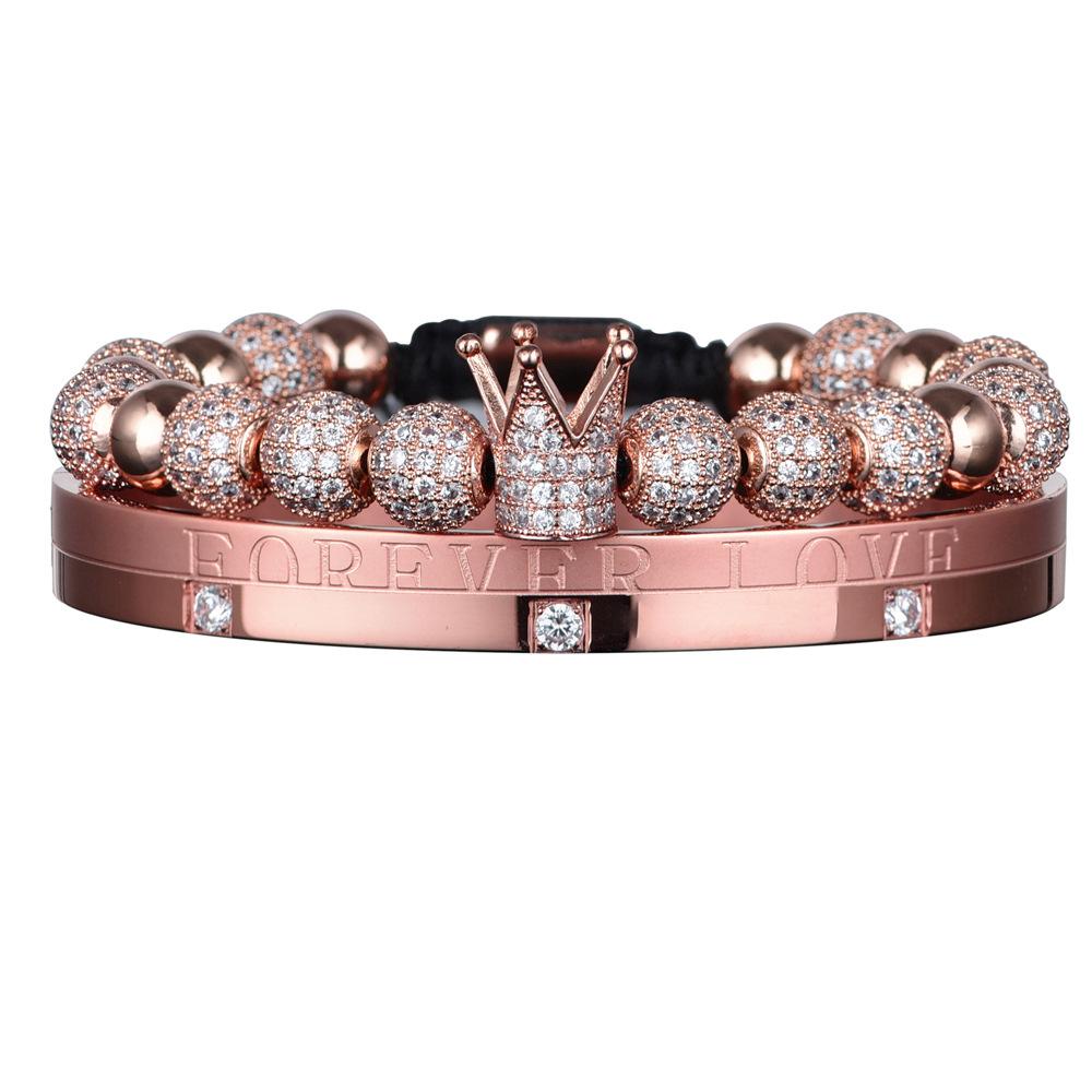2026 Double Crown Bracelet Set Couple Micro Diamond Ball Bracelet
