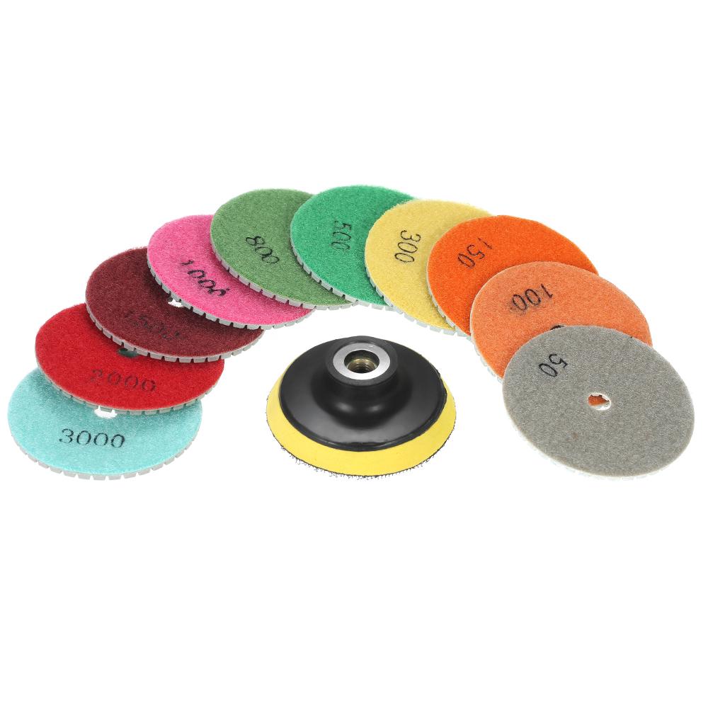 10pcs 3 inch Diamond Flexible Wet Polishing Pads Grinding Disc + 1pc Backing Pad for Granite Marble Stone Ceramic Tile Concrete