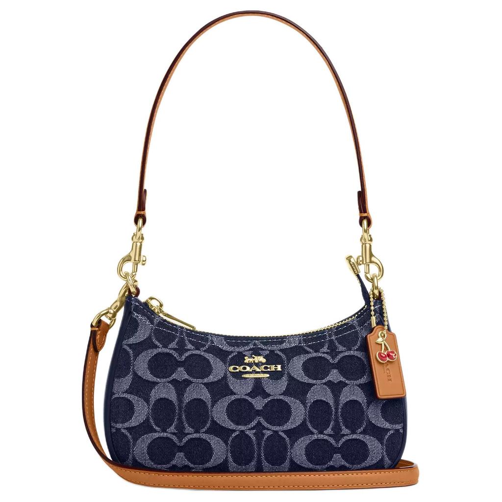 Coach Teri 20 Chiusura Superiore con Zip Stampa del Marchio Tessuto e Ecopelle Borsa a Spalla Piccola da Donna Blu Denim CY735-IMXIA