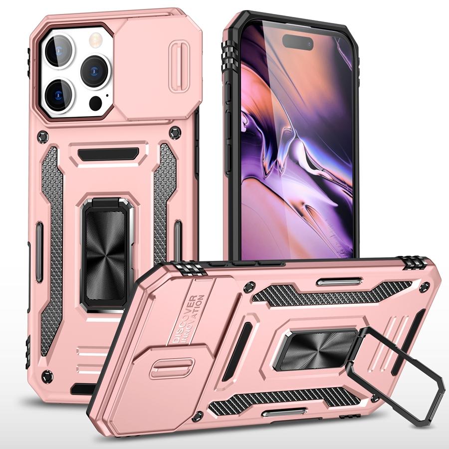 Military-Grade Armor Phone Case with Slide Camera Cover & 360° Rotating Magnetic Stand for iPhone 16 15 14 13 Shockproof Hybrid Car Mount Compatible