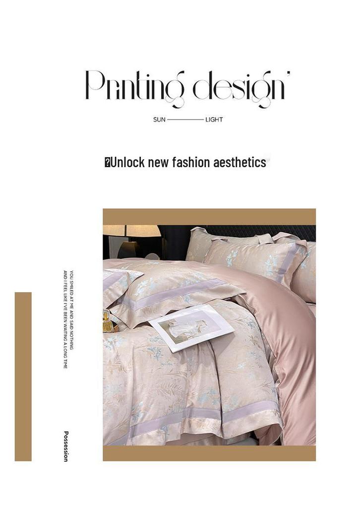 A-Class Tencel Cotton Luxury 4-Piece Bedding Set: Skin-Friendly Jacquard Satin Duvet & Fitted Sheet