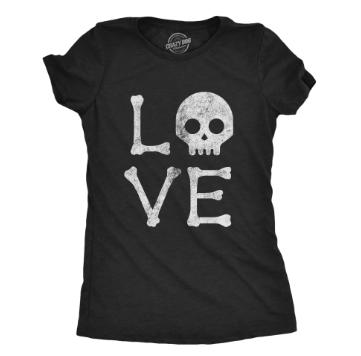 Unisex Vintage Love Skull Skeleton Halloween Black Graphic Casual Gift Tee