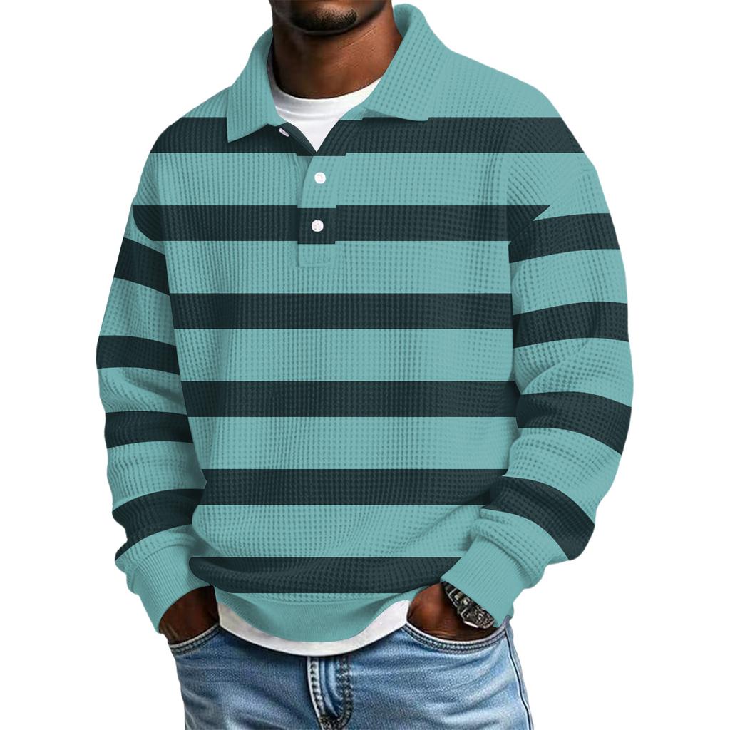 Men's Color-Block Collar Long-Sleeve Casual Top