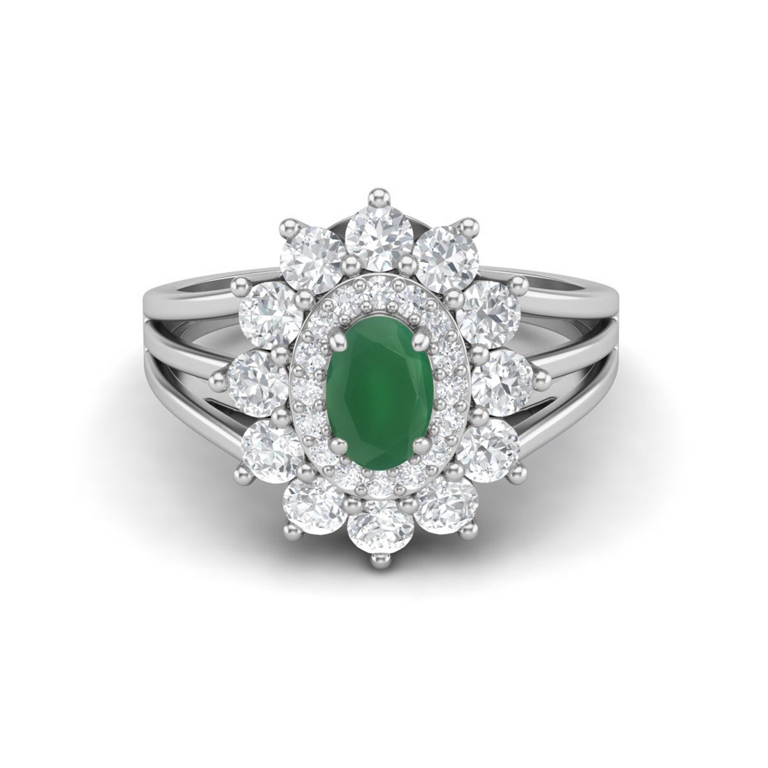 

6X4MM Oval Green Onyx Gemstone 925 Sterling Silver Halo Split Shank Ring 12 білий